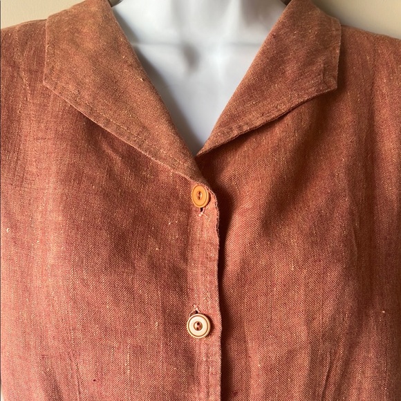 Flax Rust Linen Short Sleeve Button-Up Shirt - Picture 6 of 8